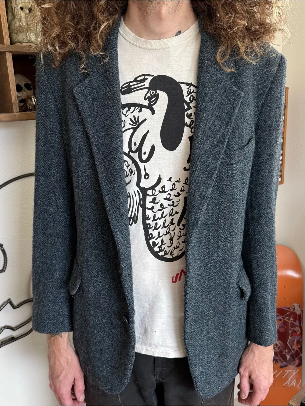 Vintage 80s Harris Tweed Blue Herringbone Wool Blazer ~ Size 42 / M